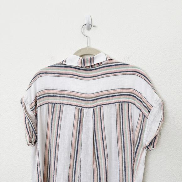 [Sanctuary] White Striped Shimmer Thread Linen Blend Boyfriend Shirt Sz Medium M - Picture 4 of 11